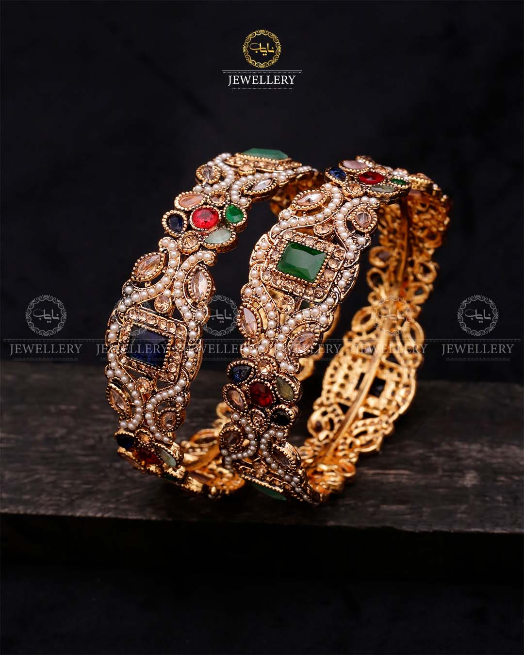 Zohra Zarcon Bangles (Pair)-2640-Multi Nayab Jewellery