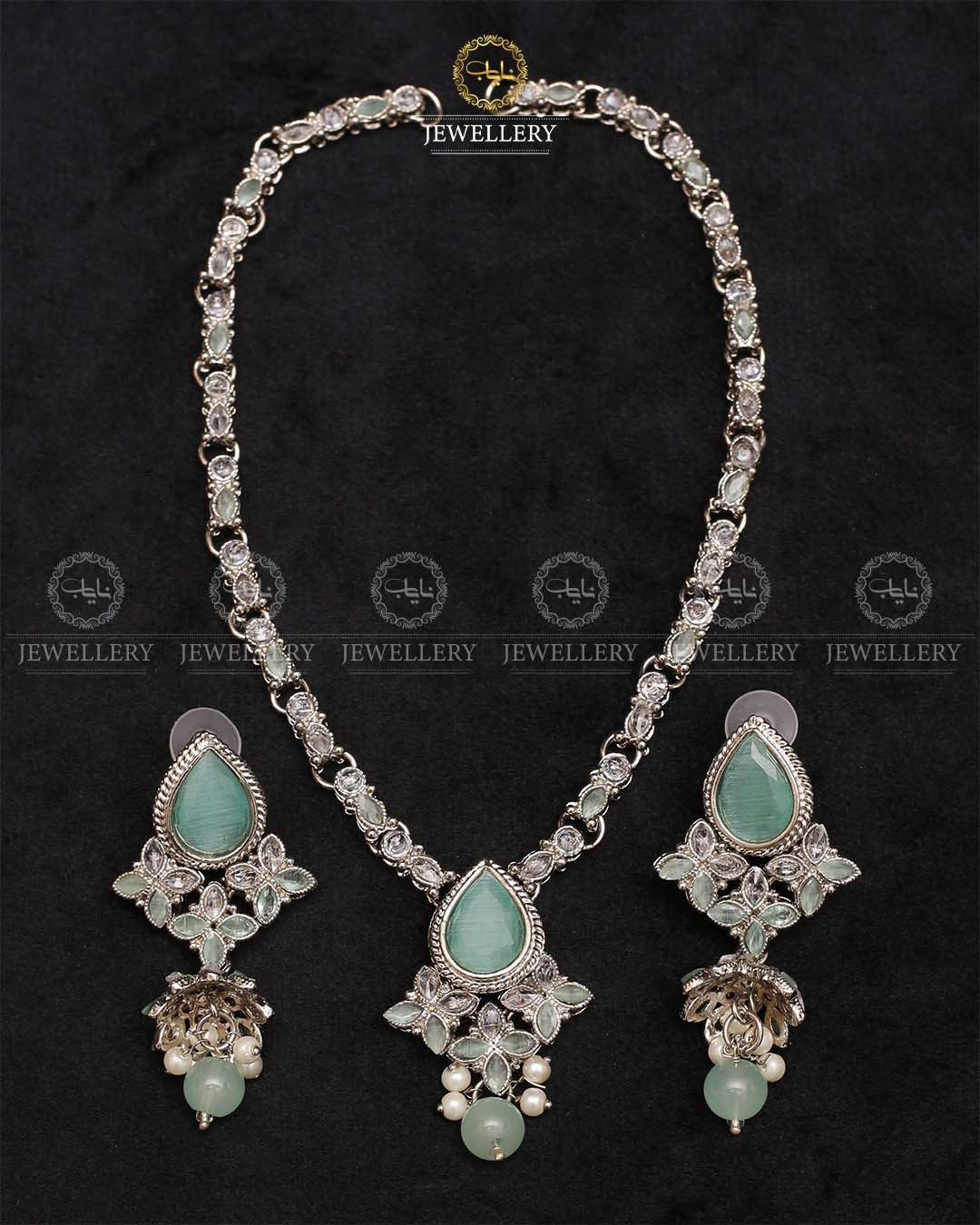 Egyptian Necklace set with Jhumki NJ-1863-Silver