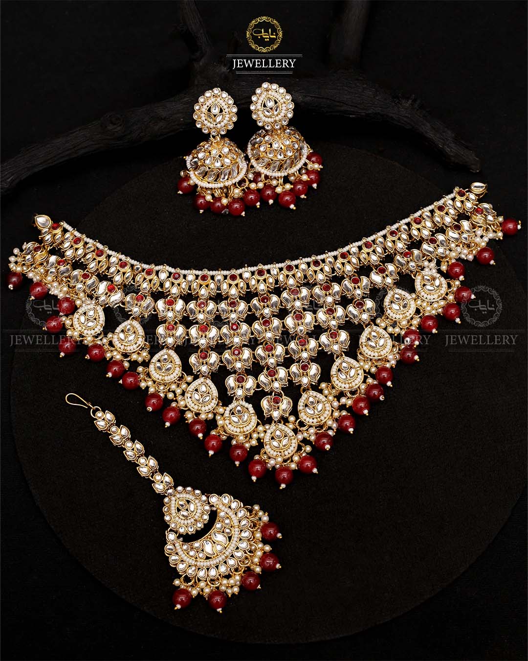 Indian Kundan Bridal set with jhumka Tika-2126