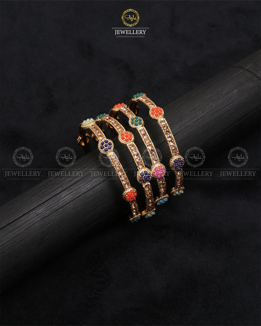 Fancy 4 pcs Bangles for kids-2455-Golden Multi Nayab Jewellery
