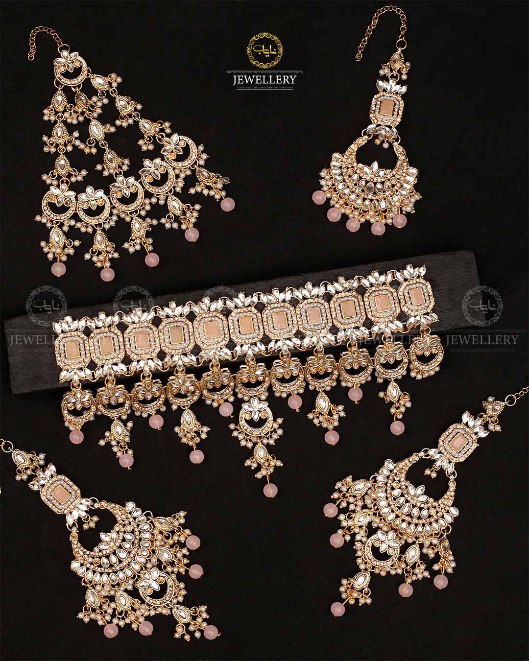 Azzaro Kundan 5 pcs Bridal set-2114-Golden