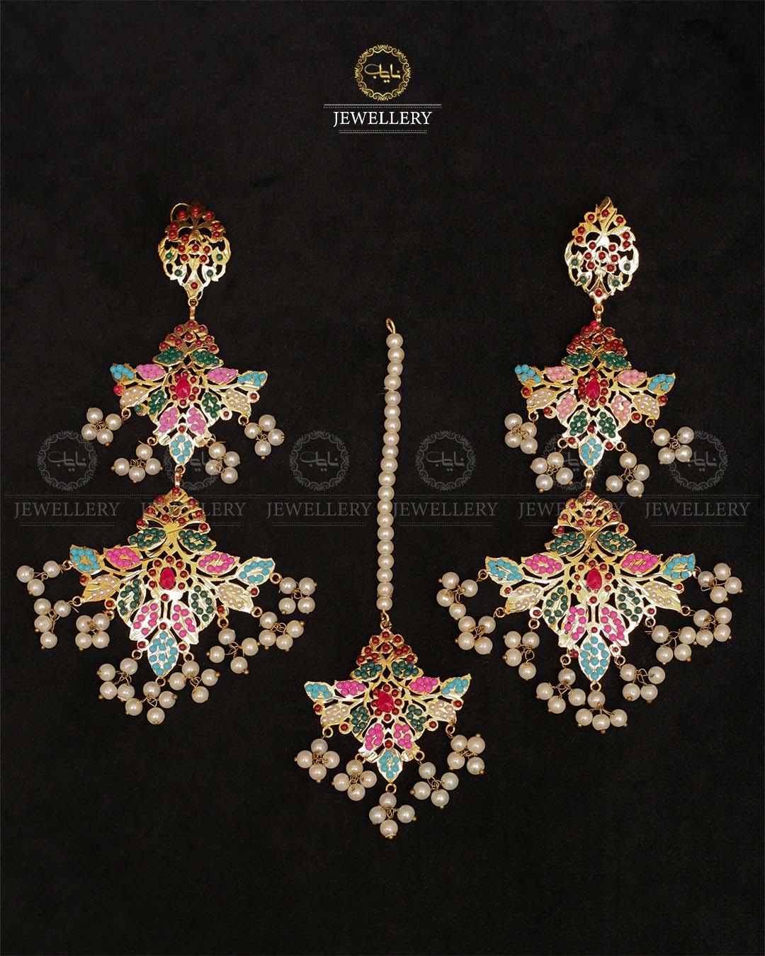 Hyedrabadi Flower Long Earrings with Tika-2440 Nayab Jewellery