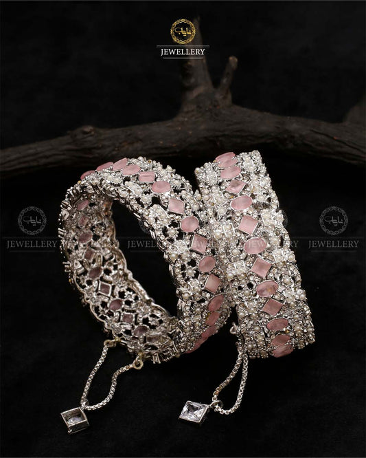Silver  Zarcon Openable Bangles (Pair) NJ-1630-Silver Nayab Jewellery