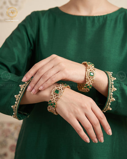 Zohra Zarcon Bangles (Pair)-2640-Green