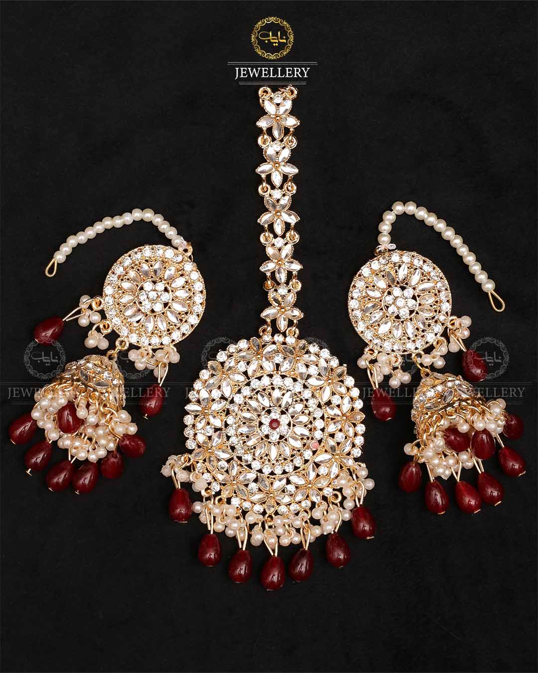 Kundan Jhumka with Big size Tika-2328-Golden