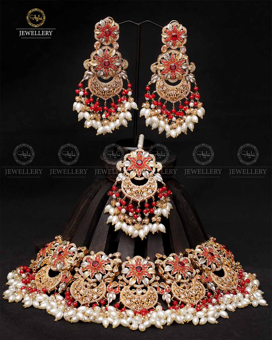 Real Stones Bridal Necklace set With Tika-2079