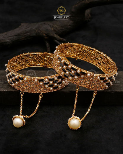 Dilruba Zirconia Openable Bangles-2203-Golden (pair) Nayab Jewellery