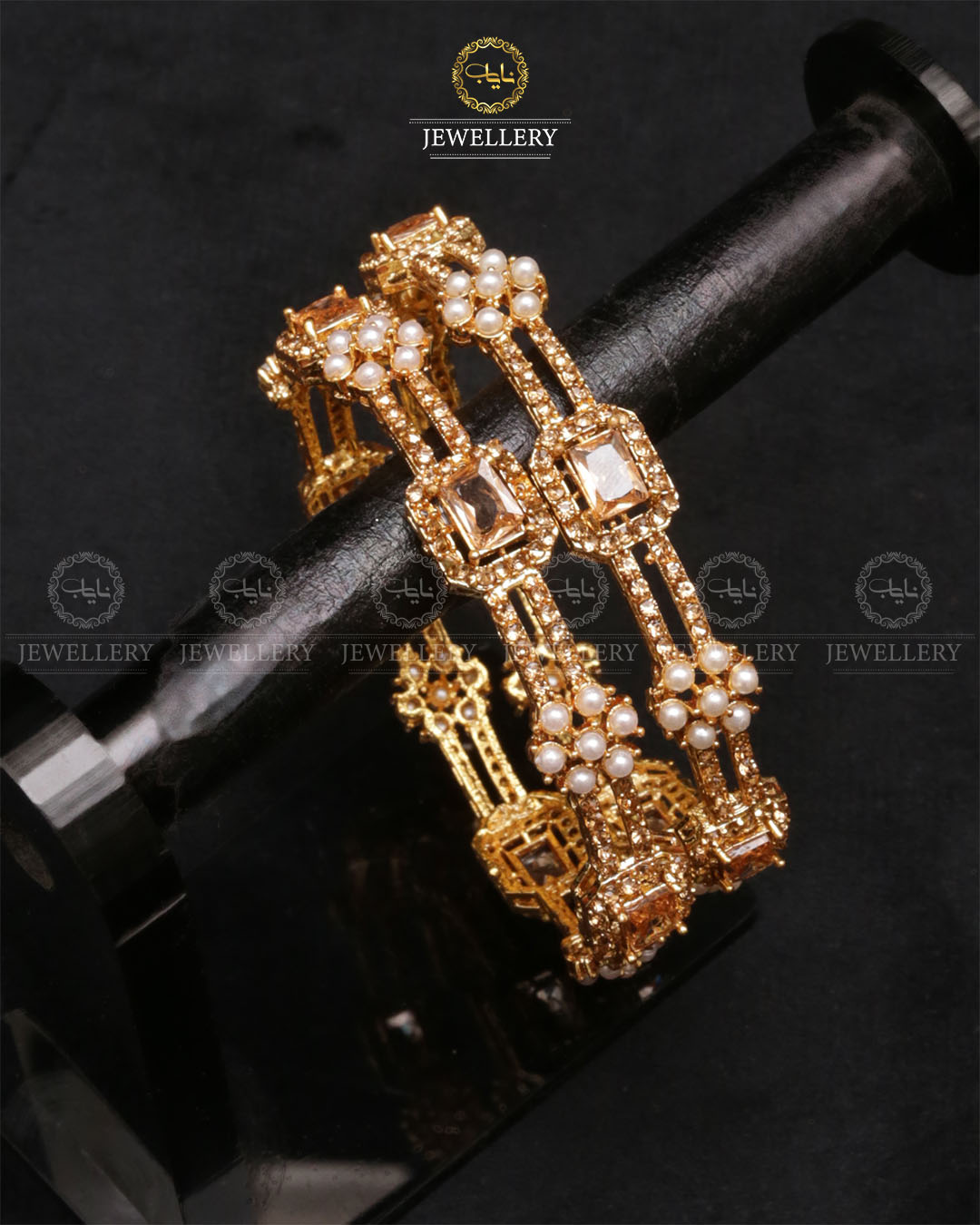 Elegant Bangles ( pair)-2462-Golden Champagne Nayab Jewellery