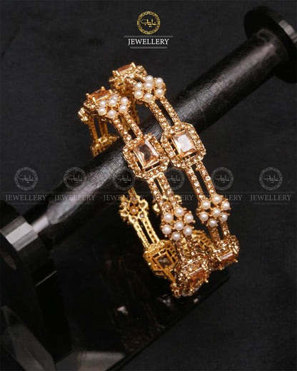 Elegant Bangles ( pair)-2462-Golden Champagne Nayab Jewellery