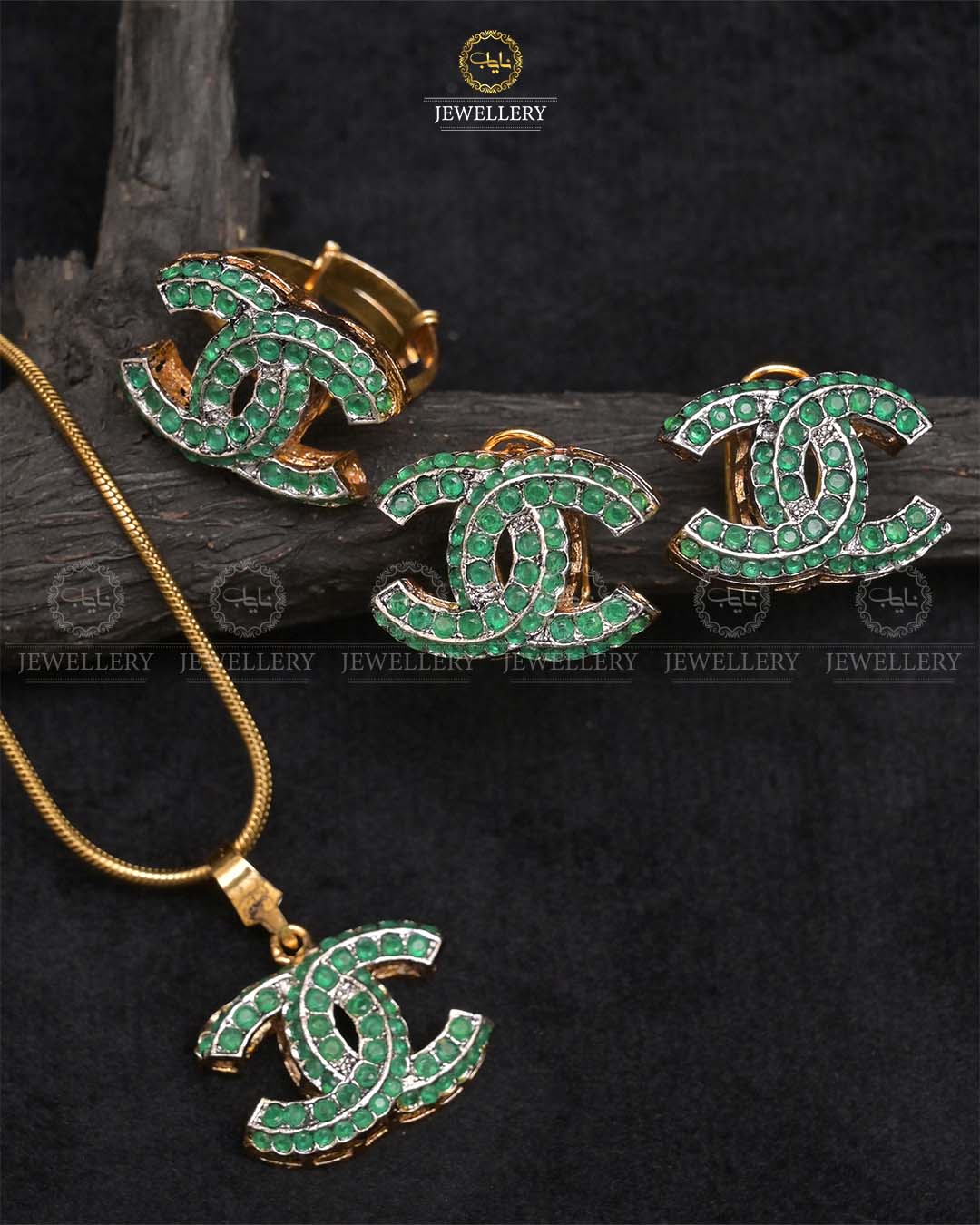 Channel Pendant combo Locket set with chain-2433