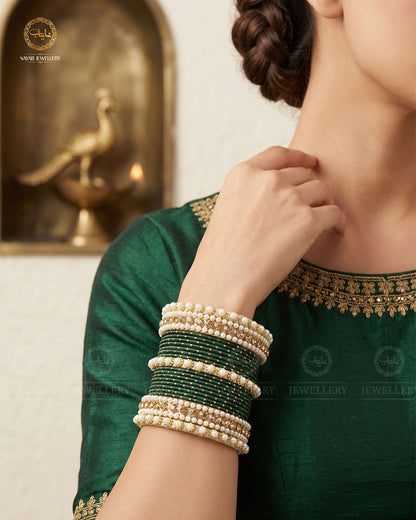 Bridal Pearl Rhinestone Dotted Bangles Set-2705
