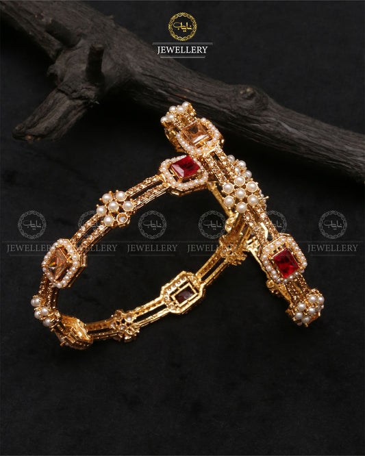 Elegant Bangles ( pair)-2462-Golden Maroon Nayab Jewellery