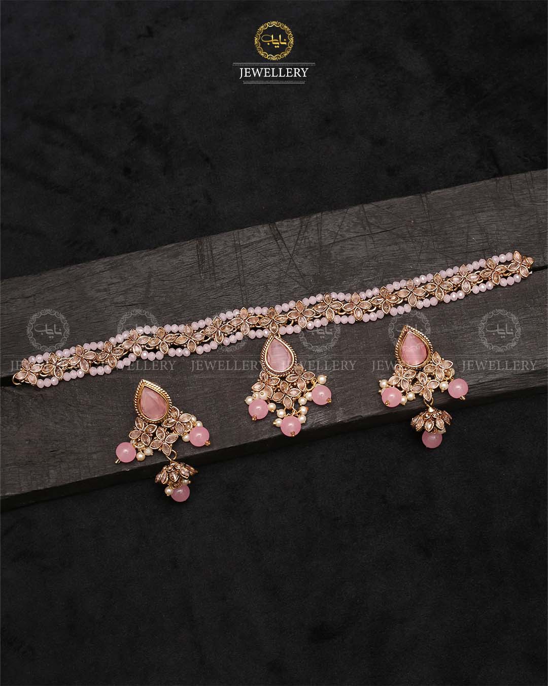 Lumiar Flexible choker patti set with jhumki-2238-Golden