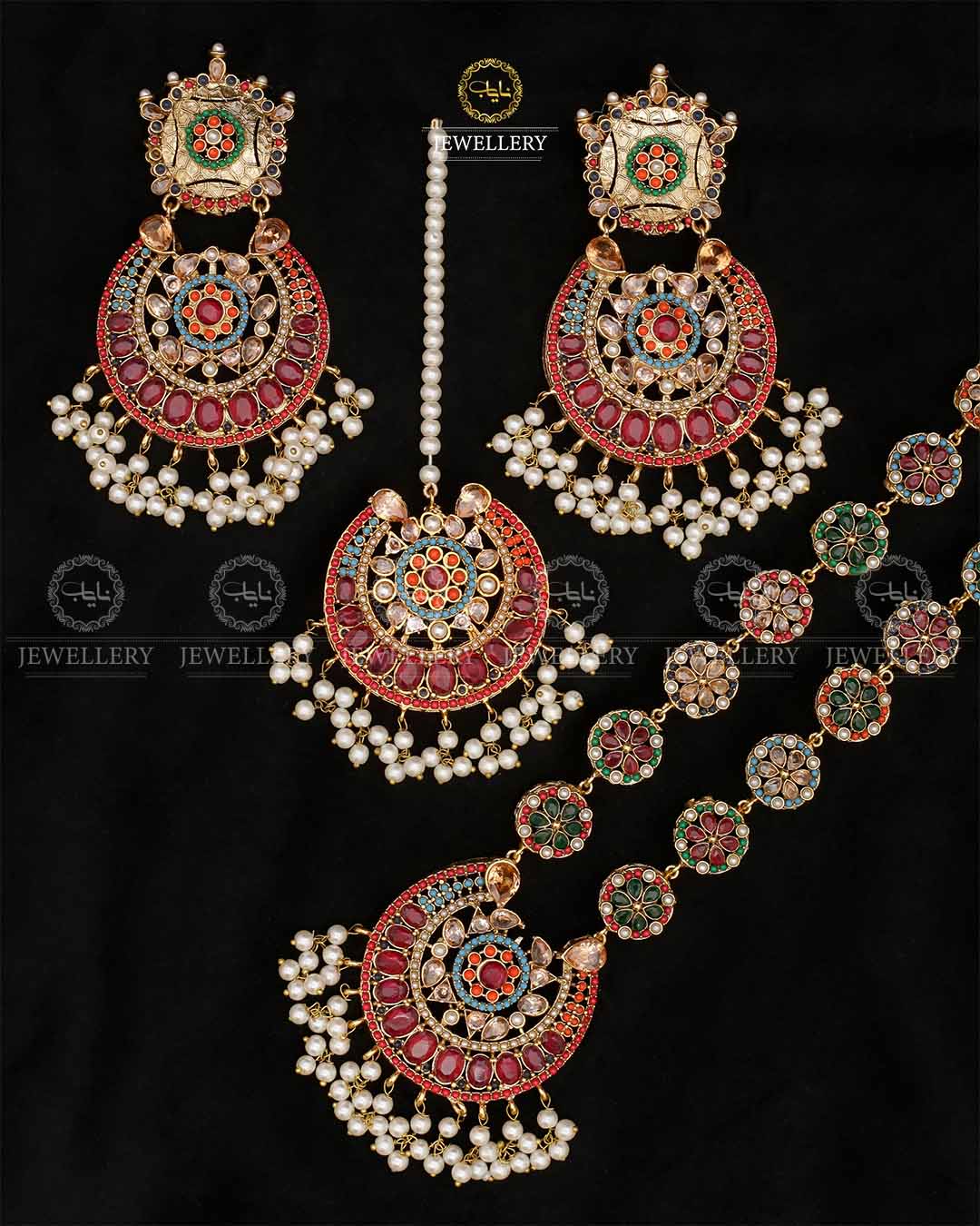 Premium Quality Noratan Mala With Long Tika set NJ-1807 Nayab Jewellery