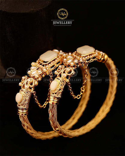 Madrasi Square Stone Free size Bangles (pair)-2927