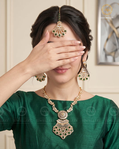 Tulip Zirconia Mala set with Tika -2200-Golden