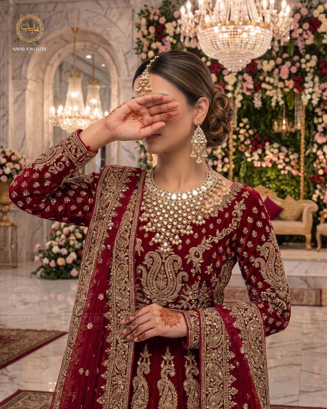 Shaheer Kundan Jhallar 5 pcs Bridal set-2118