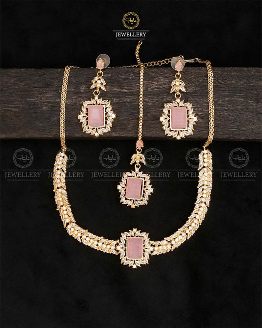 Premium Zirconia Necklace set-2537-Golden Nayab Jewellery