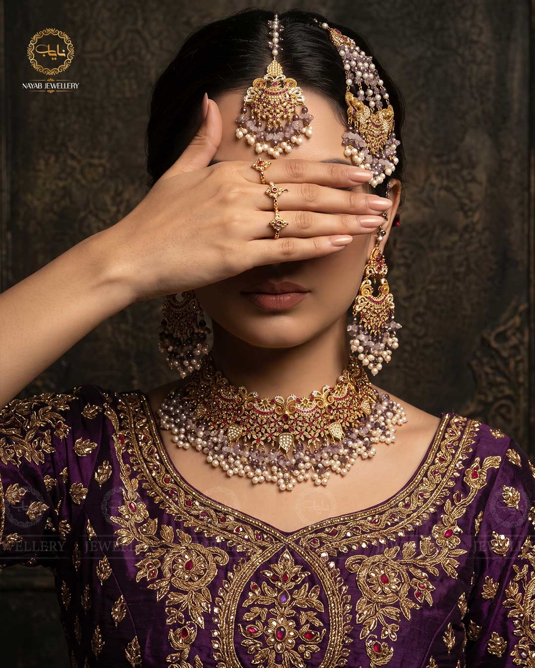 Gold plated Real stone Bridal set-2932