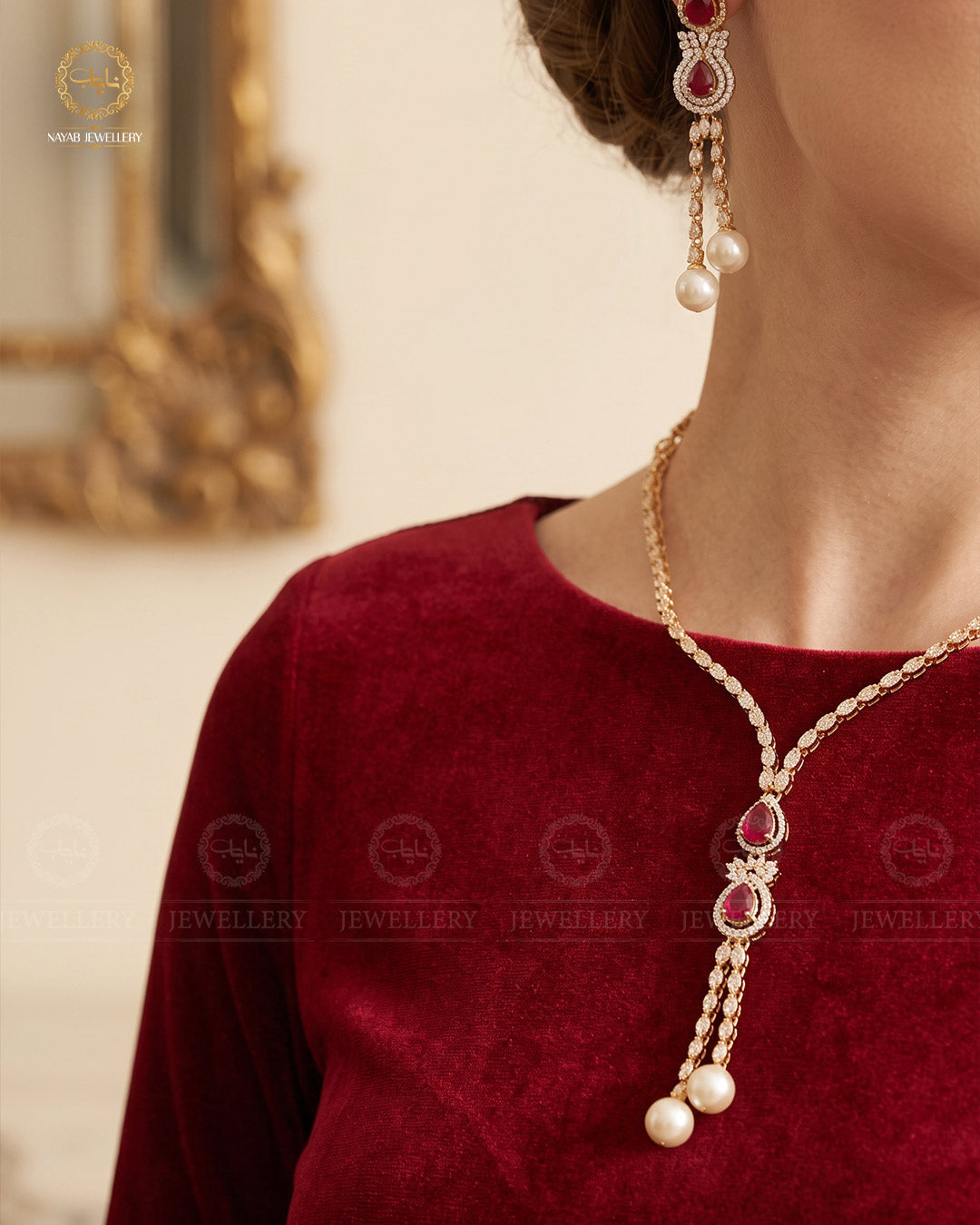 Turkish Zirconia Necklace set-2557-Golden