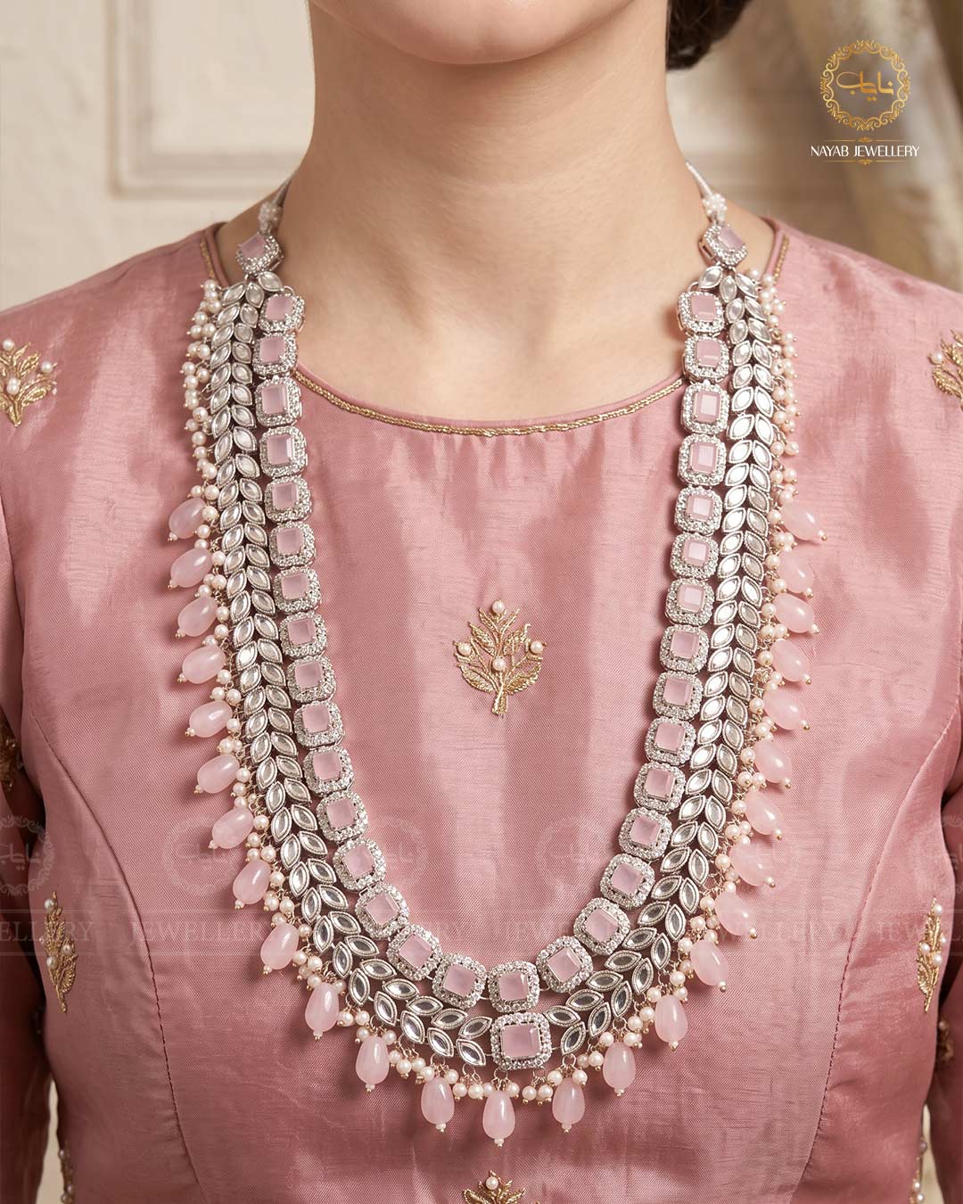 Kundan Long Bridal Mala (without Earrings)-2578-Silver