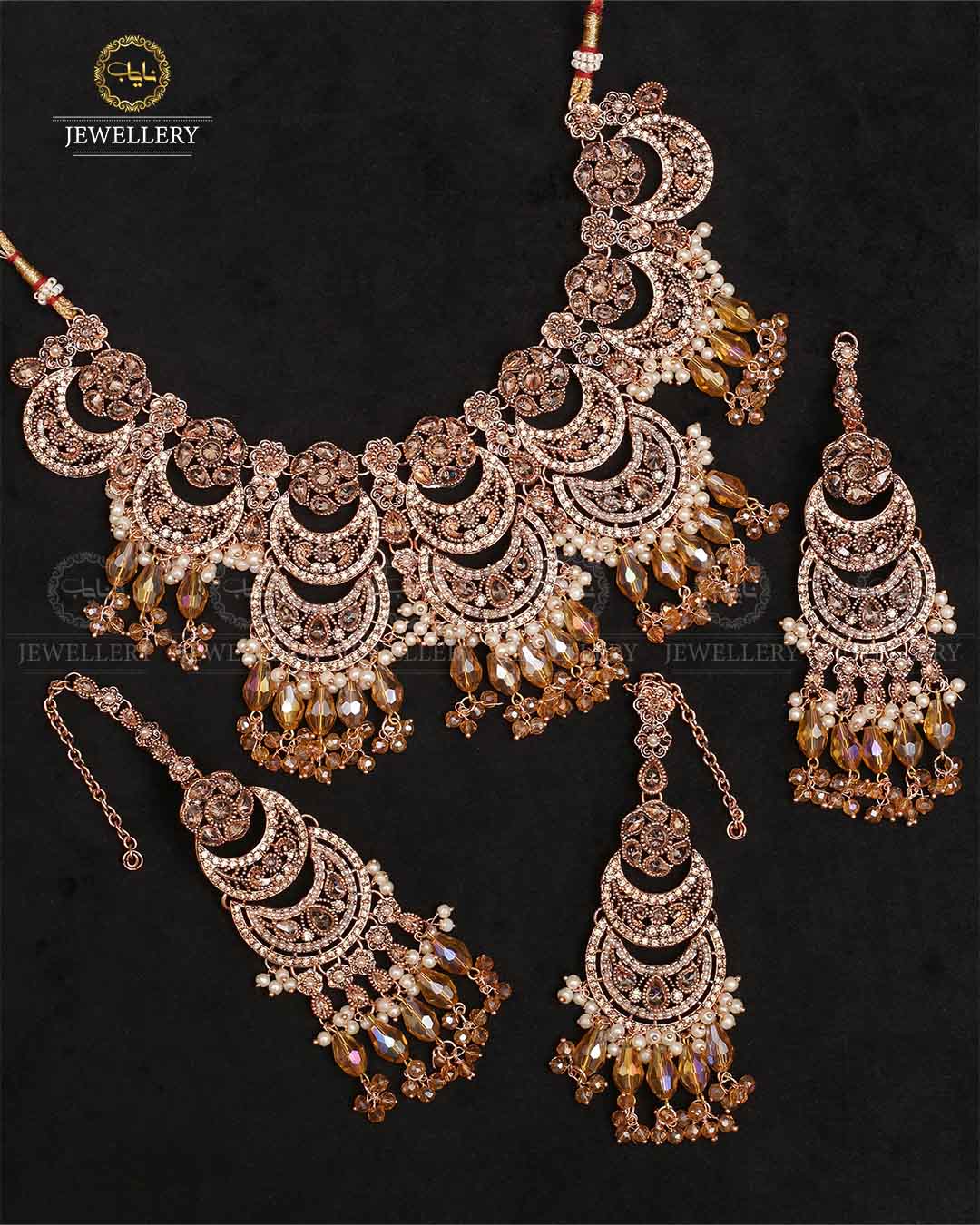 Moon Bridal jhalar Necklace set-2320-Golden