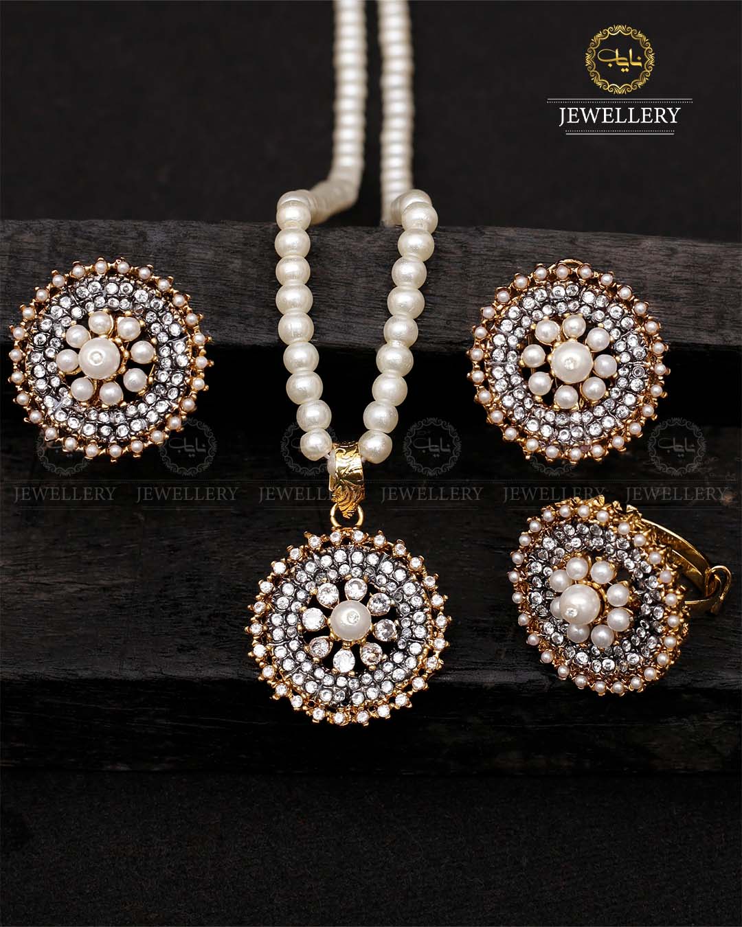 Executive Locket Combo set with Pearl Mala & Adjustable Ring-2054