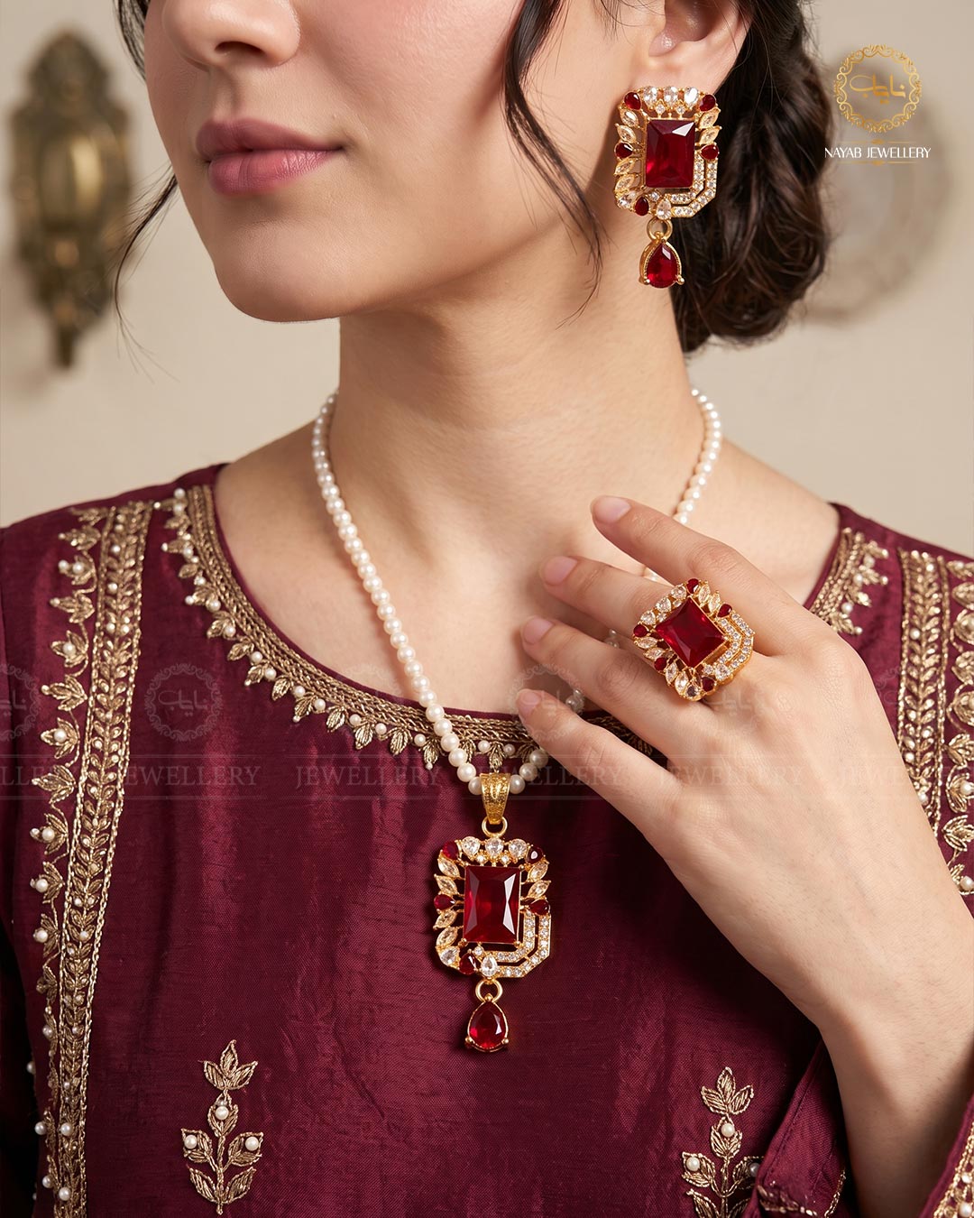 Egyptian Saqure Stone Combo Locket set-2436-Golden