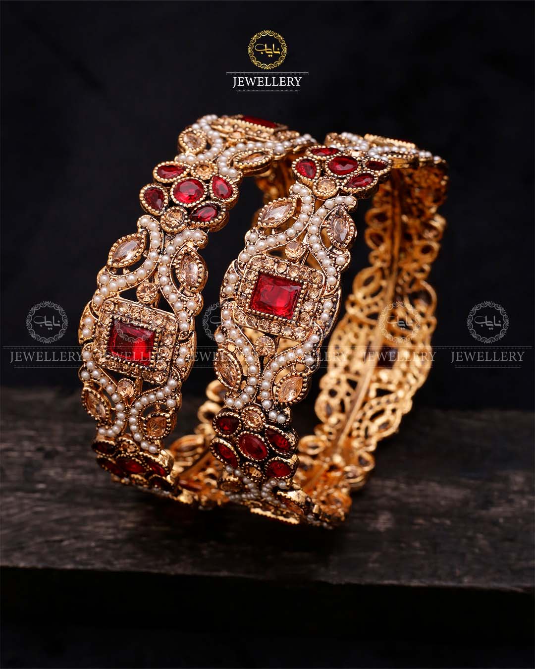 Zohra Zarcon Bangles (Pair)-2640-Maroon Nayab Jewellery
