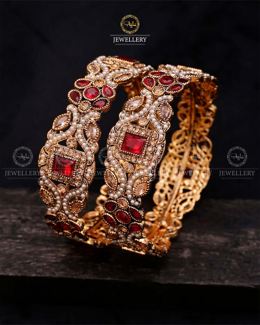 Zohra Zarcon Bangles (Pair)-2640-Maroon Nayab Jewellery