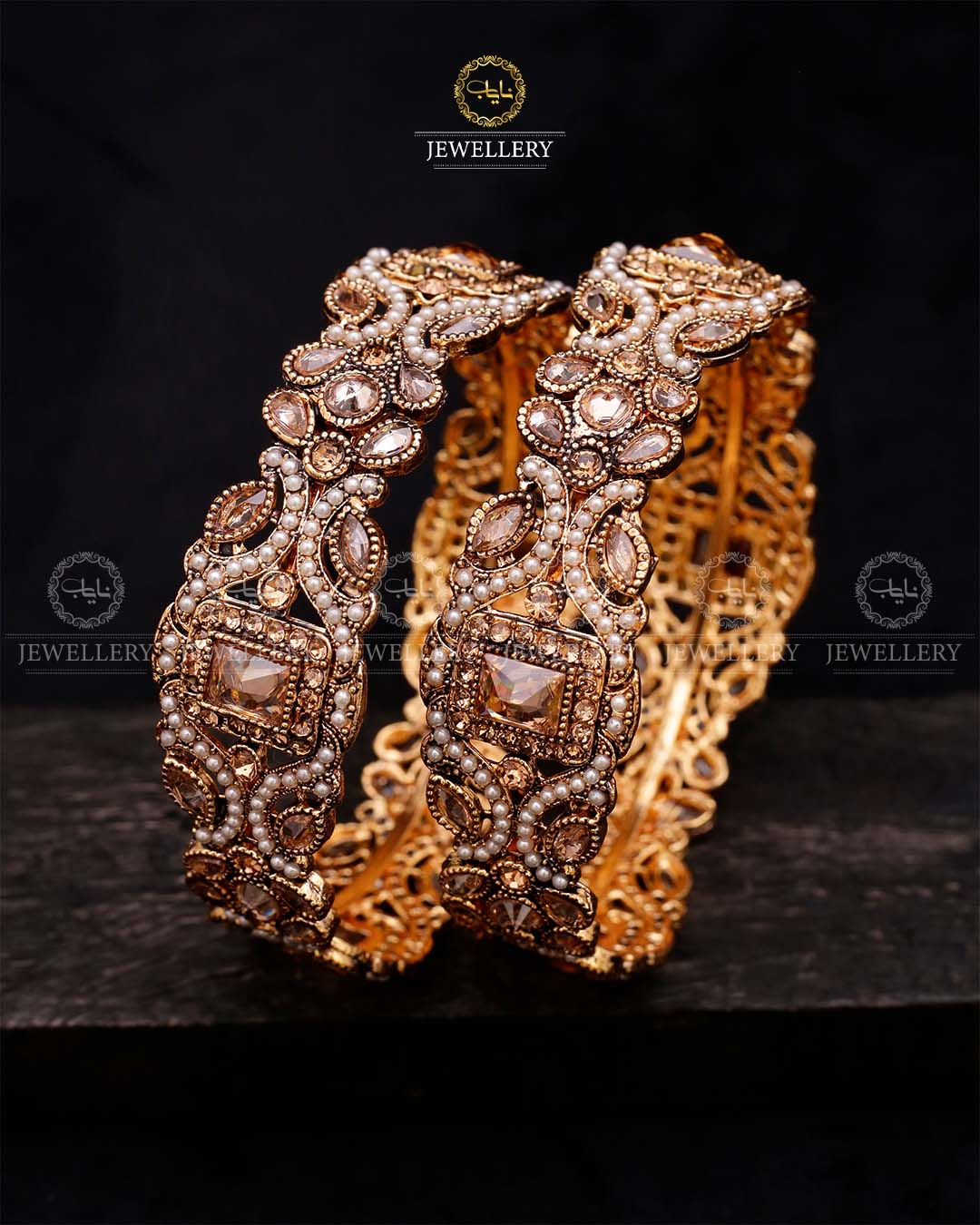 Zohra Zarcon Bangles (Pair)-2640-Champagne Nayab Jewellery