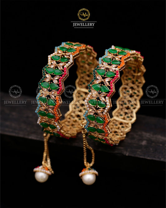 Noratan accents openable Bangles-2593-Golden Nayab Jewellery