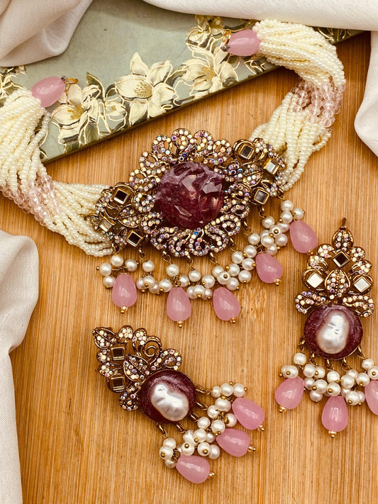 Turkish Mother Pearl Chokar Set-2696 Nayab Jewellery