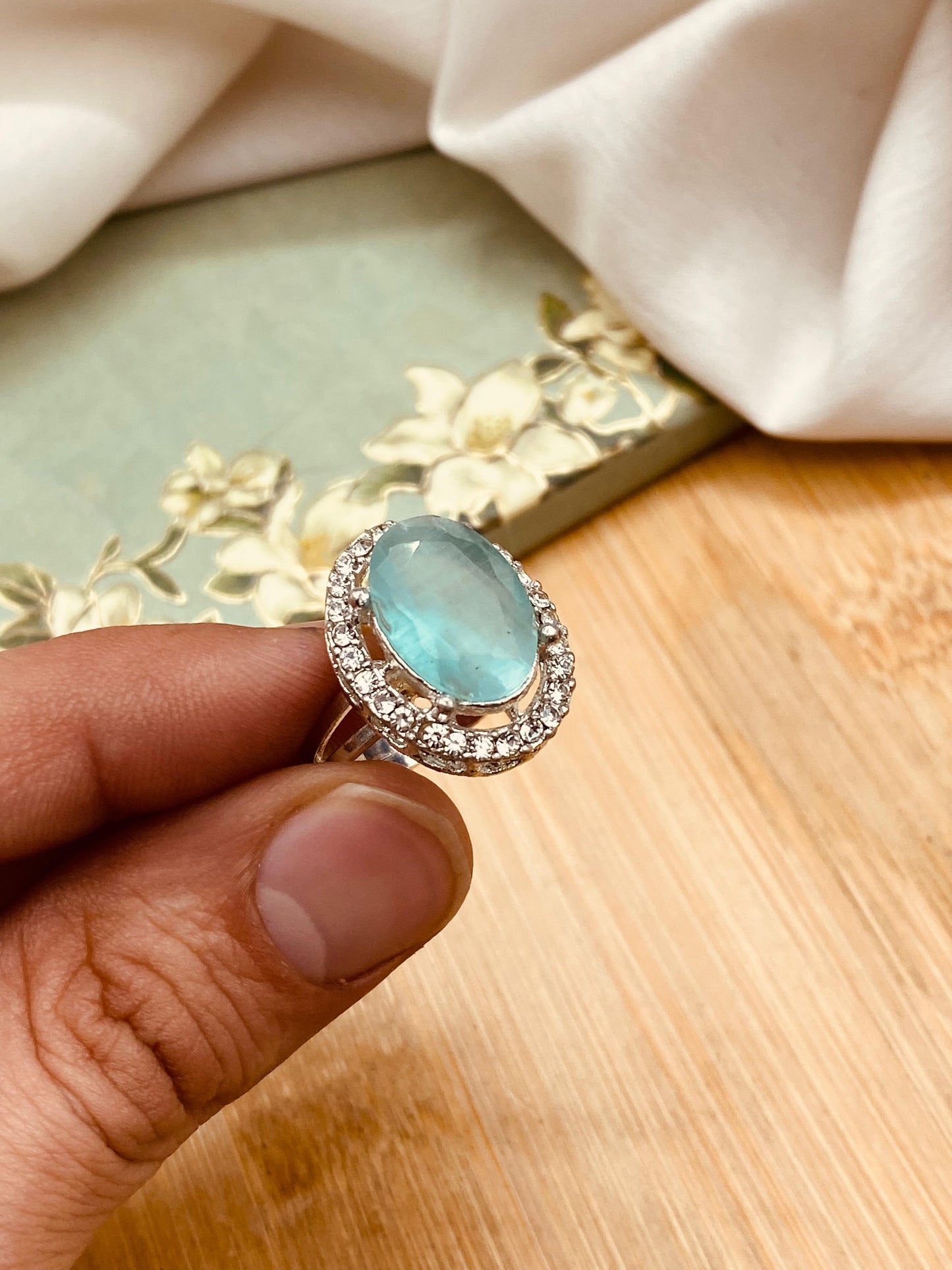 Zirconia Round Ring (Adjustable)-2846-Silver