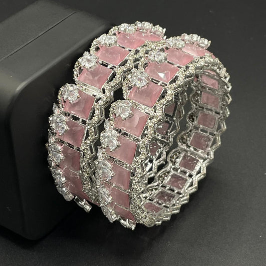 Turkish Square Stone Openable Bangles (pair)-2460-Silver Nayab Jewellery