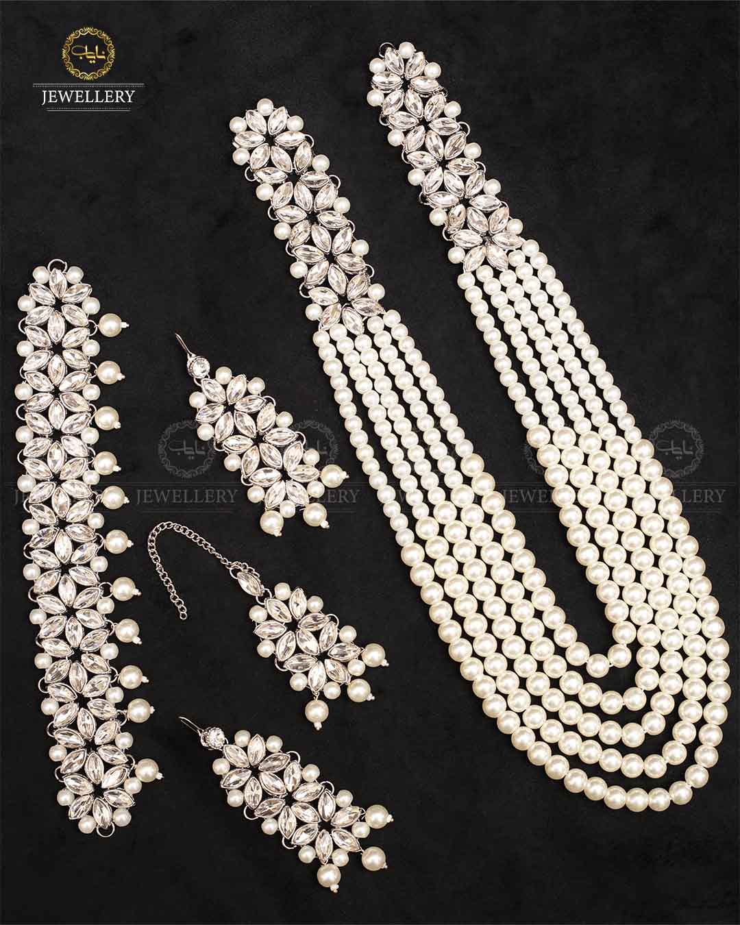 Mughlai Pearl 5 pcs Bridal Necklace set (original) NJ-1005-Silver