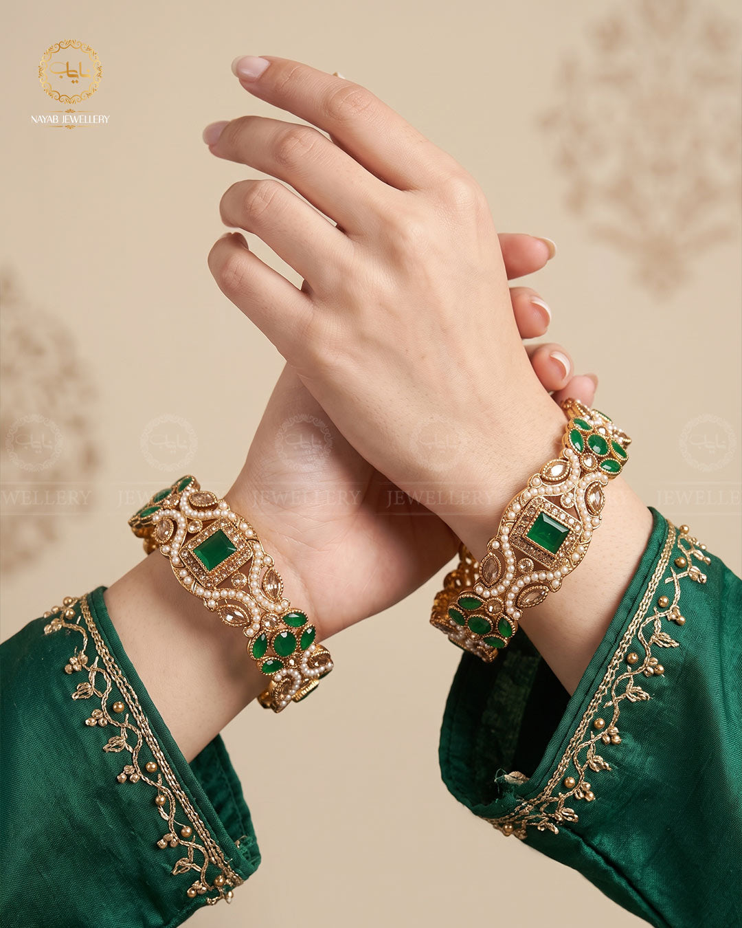 Zohra Zarcon Bangles (Pair)-2640-Green