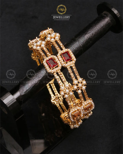 Elegant Bangles ( pair)-2462-Golden Maroon Nayab Jewellery