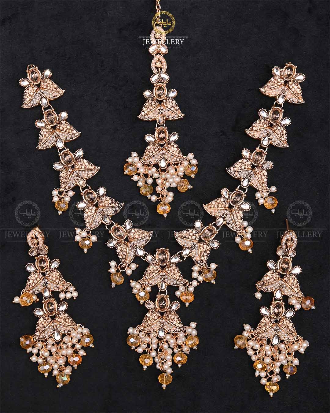 Shinning Star Necklace set with Tika-2260-Golden