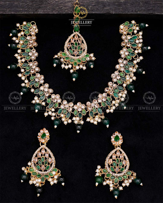 Zirconia Necklace set-2559-Golden Nayab Jewellery