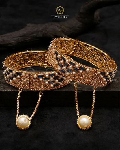 Dilruba Zirconia Openable Bangles-2203-Golden (pair) Nayab Jewellery