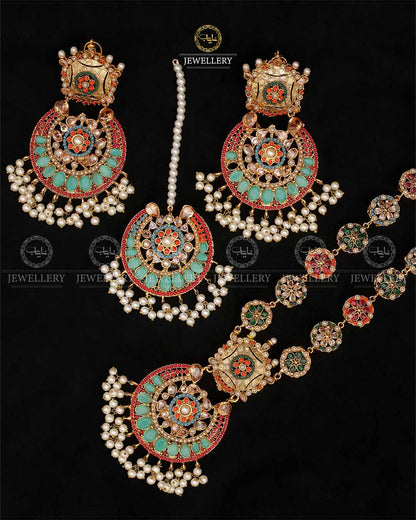 Premium Quality Noratan Mala With Long Tika set NJ-1807 Nayab Jewellery