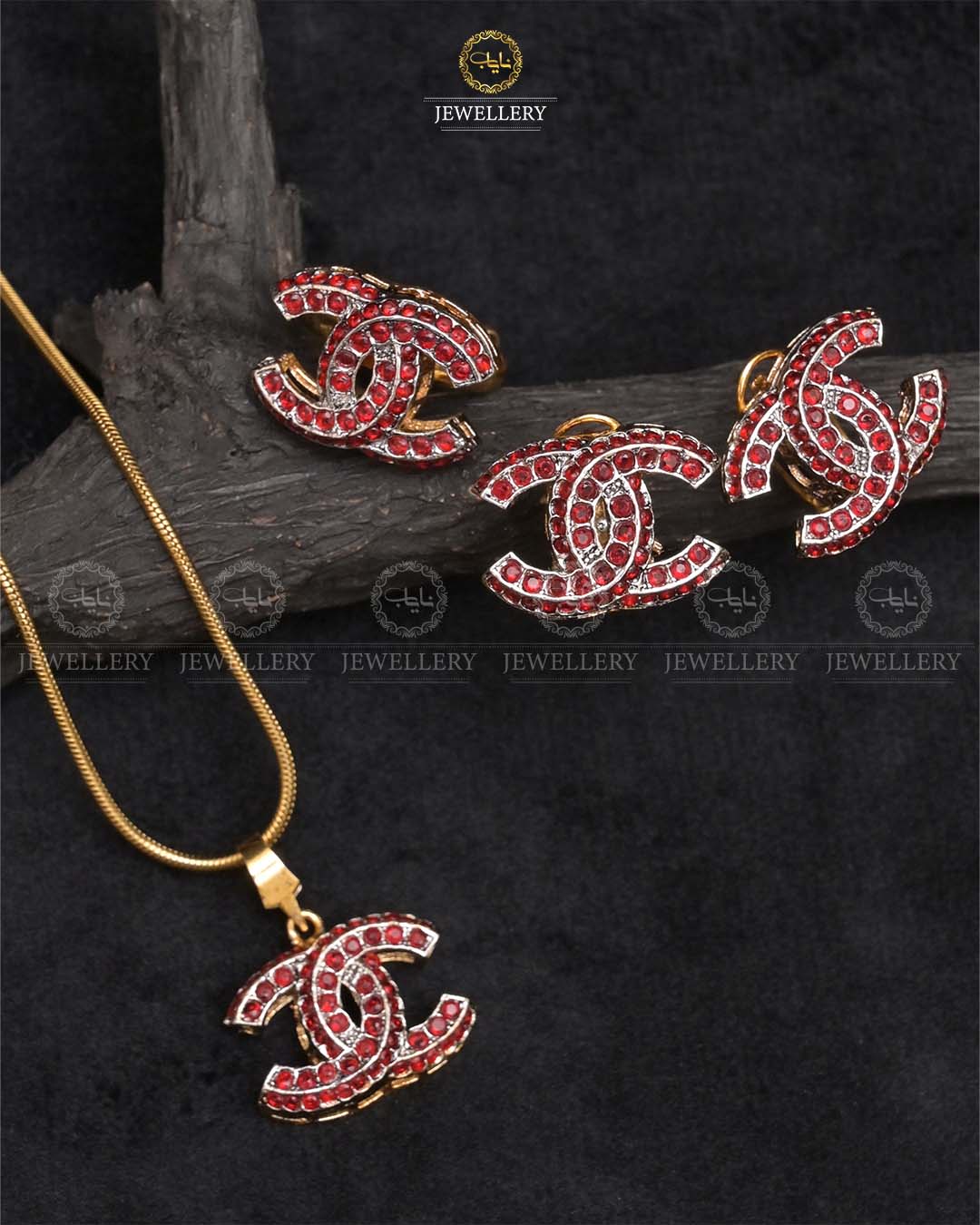 Channel Pendant combo Locket set with chain-2433