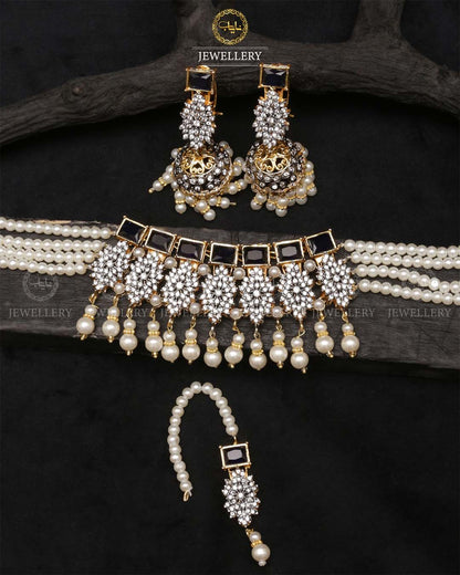 Designer jarao chokar with jhumki Tika-2473 Nayab Jewellery