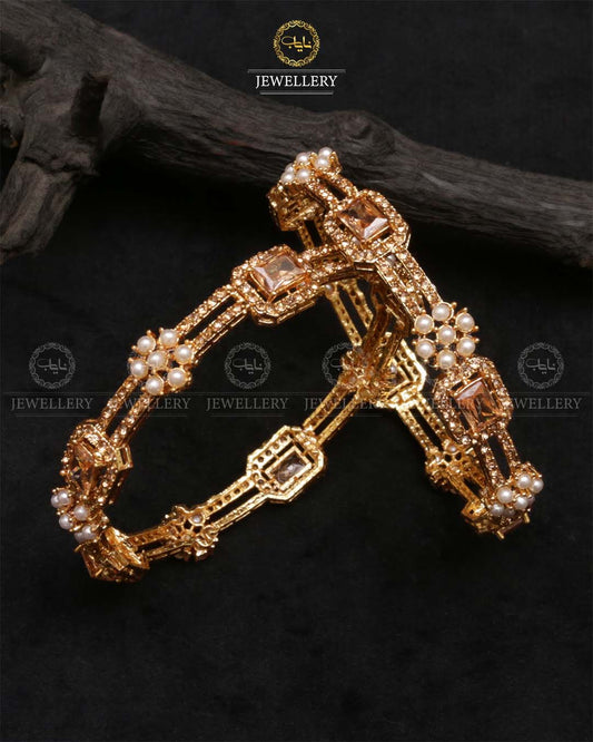 Elegant Bangles ( pair)-2462-Golden Champagne Nayab Jewellery