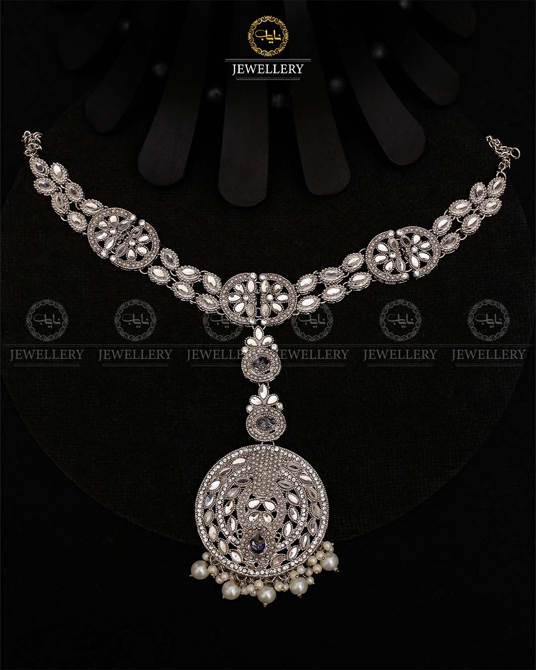 Premium quality Kundan  big Size sheesh patti -2102-Silver