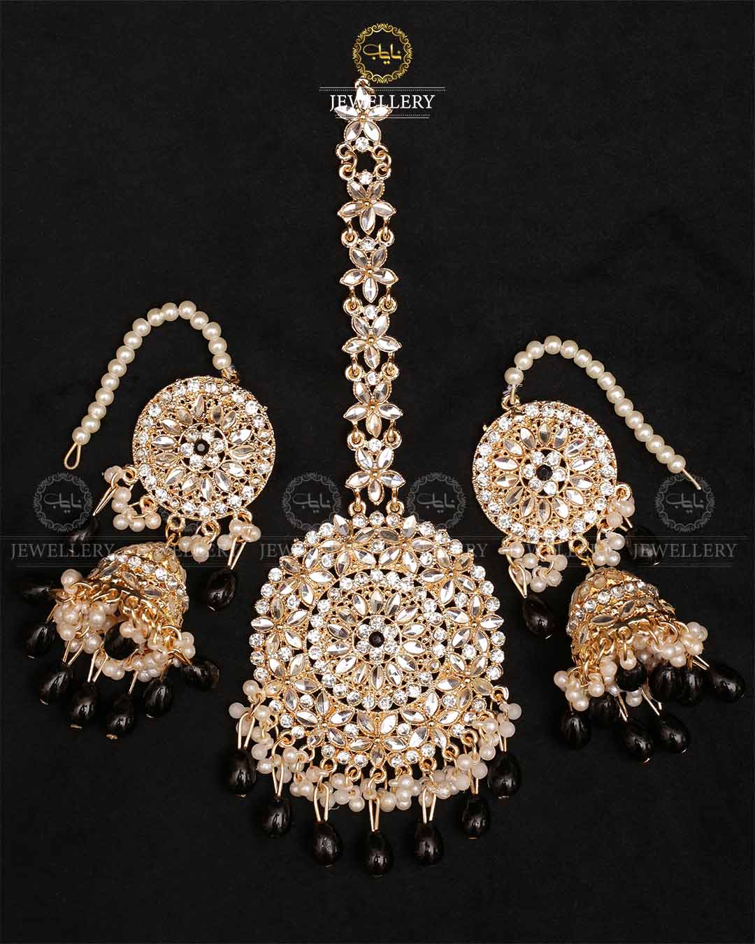 Kundan Jhumka with Big size Tika-2328-Golden