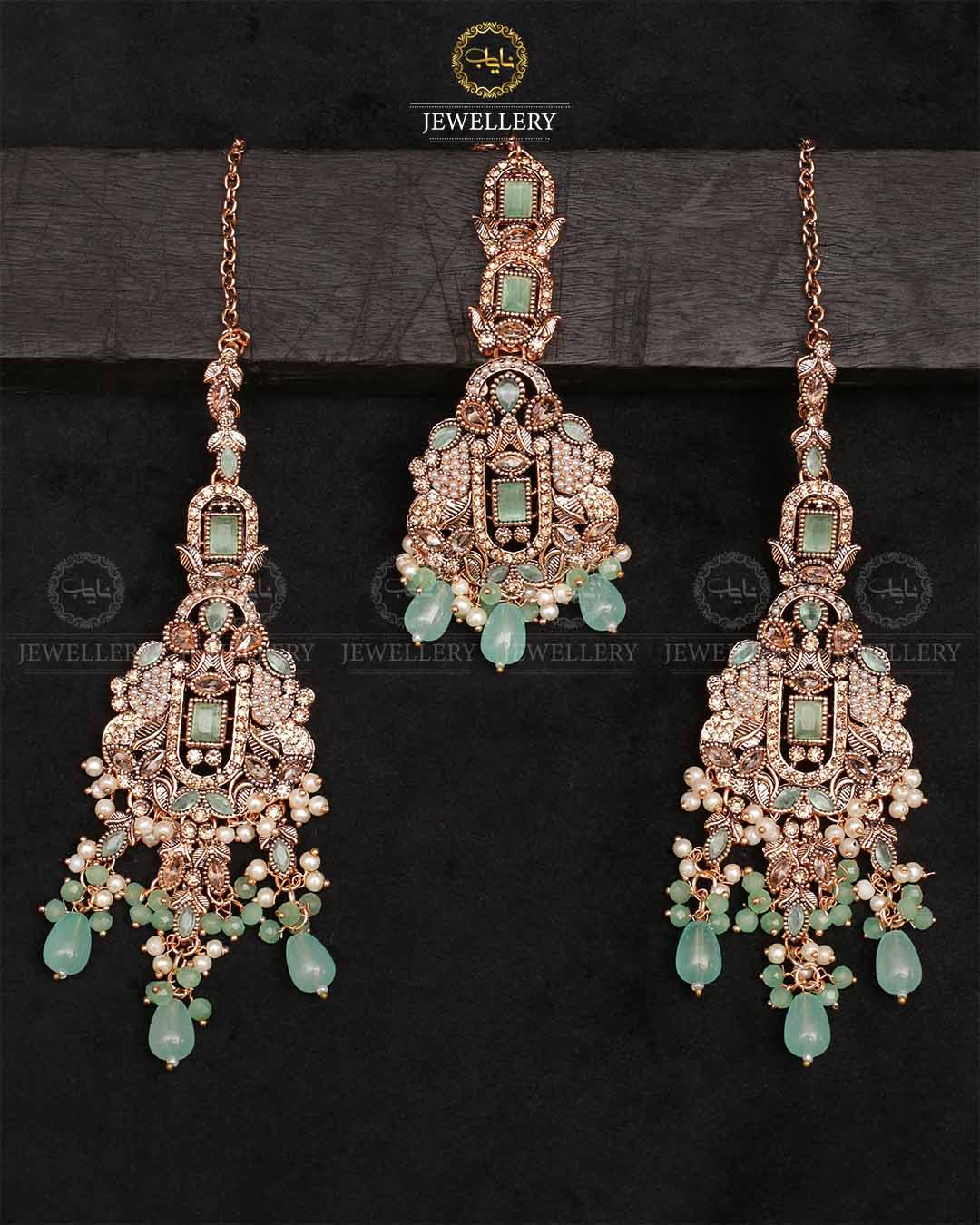 Rajhistani Antique Earrings Tika set-2327-Golden