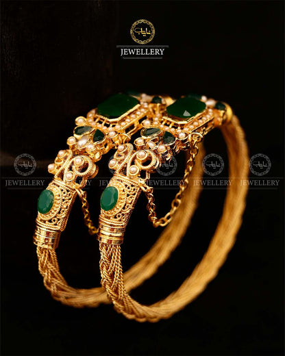 Madrasi Square Stone Free size Bangles (pair)-2927