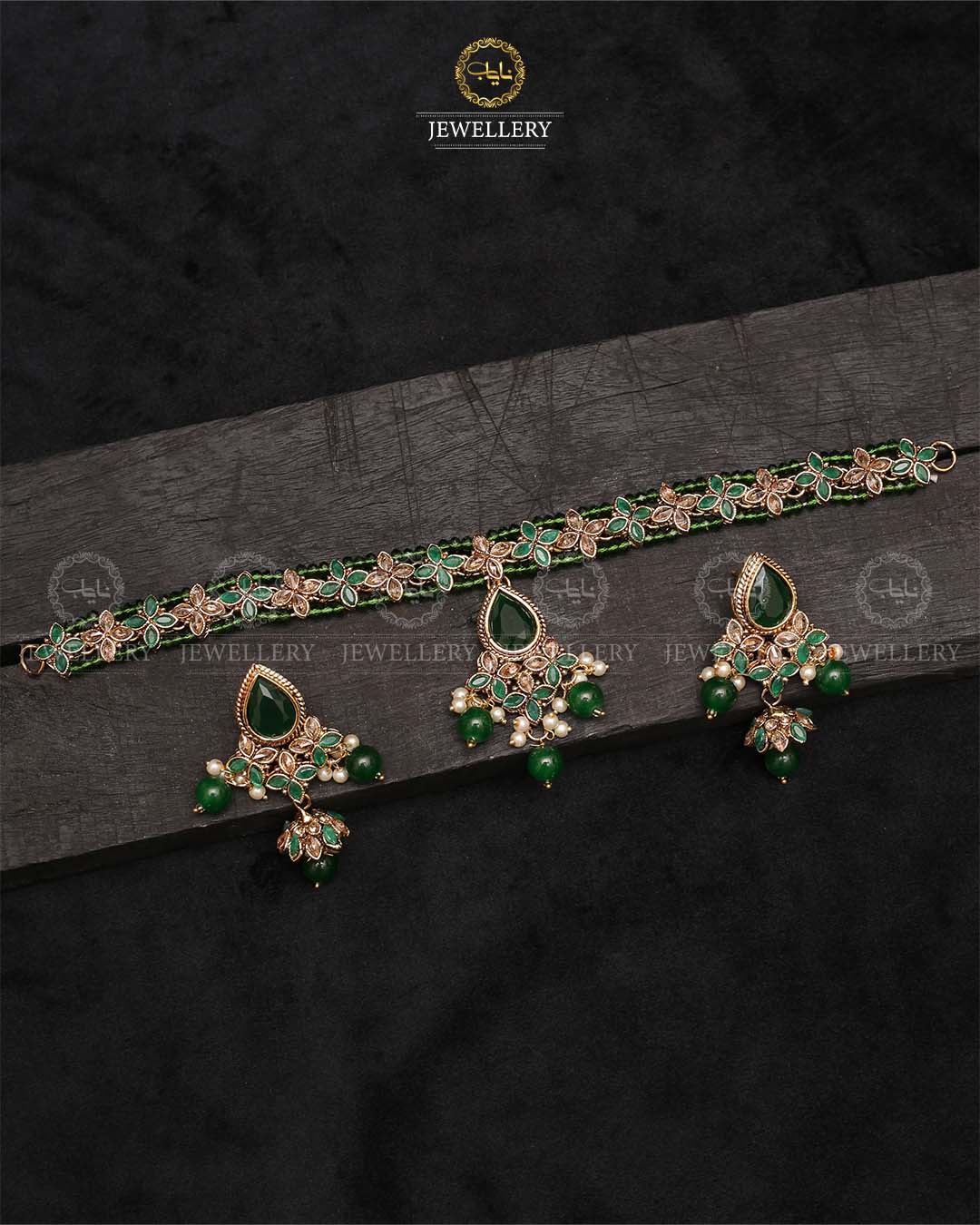 Lumiar Flexible choker patti set with jhumki-2238-Golden